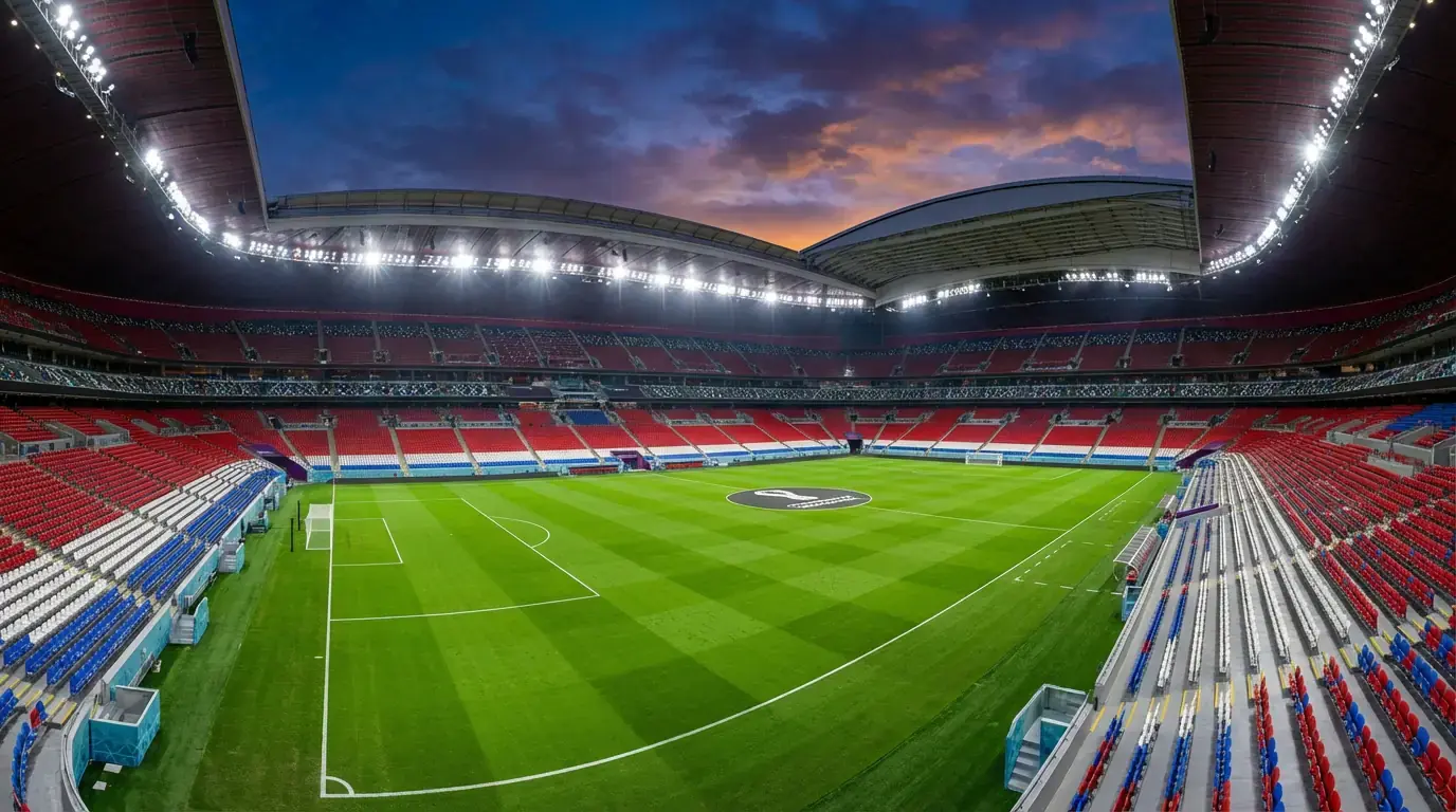 Stadion SP 2026 z razgledom na igrišče pred tekmo svetovnega prvenstva