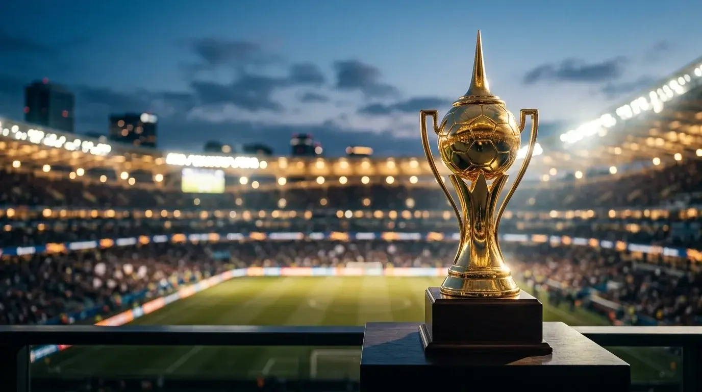 Pokal svetovnega prvenstva pred štadionom pred polfinalnima tekmama SP 2026