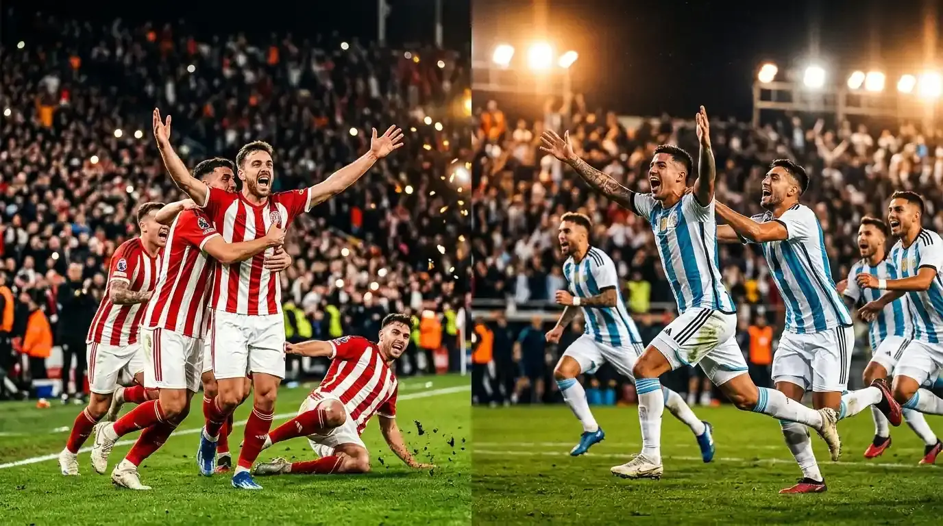 Angleški in argentinski nogometaši proslavljajo zmagi po podaljšku v četrtfinalu SP 2026