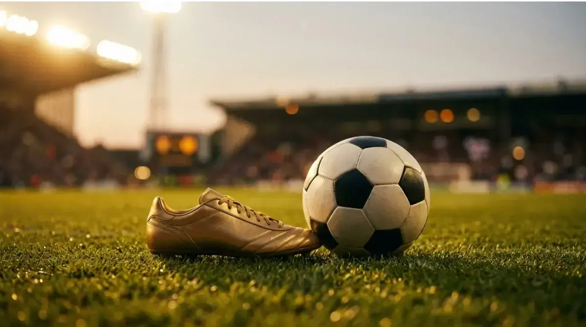 Nogometni čevelj in žoga na igrišču kot simbol boja za najboljšega strelca SP 2026